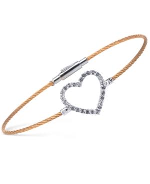 Charriol Women's Laetitia White Topaz-accent Heart Two-tone Pvd Stainless Steel Bendable Cable Bangle Bracelet