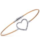 Charriol Women's Laetitia White Topaz-accent Heart Two-tone Pvd Stainless Steel Bendable Cable Bangle Bracelet