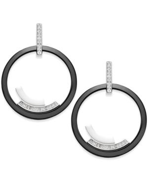 Diamond And Ceramic Drop Circle Earrings (1/4 Ct. T.w.) In Sterling Silver