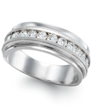 Men's Diamond Milgrain Trim Ring In 14k White Gold (1 Ct. T.w.)