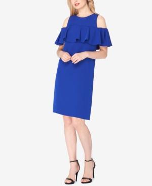Tahari Asl Petite Ruffled Cold-shoulder Shift Dress