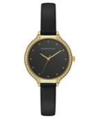 Bcbg Maxazria Ladies Black Leather Strap Watch With Black Dial And Gold Case, 34mm