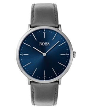 Boss Hugo Boss Men's Horizon Gray Leather Strap Watch 40mm