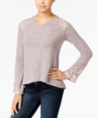 One Hart Juniors' High-low Lace-inset Sweater