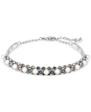 Swarovski Silver-tone Imitation Pearl And Multi-crystal Bangle Bracelet