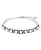 Swarovski Silver-tone Imitation Pearl And Multi-crystal Bangle Bracelet