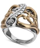 American West Two-tone Fancy Openwork Ring In Sterling Silver & Brass