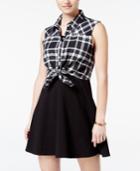 Emerald Sundae Juniors' Plaid Tie-front Shirtdress