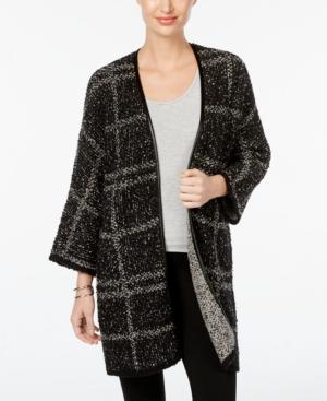Jm Collection Faux-leather-trim Plaid Cardigan, Only At Macy's