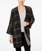 Jm Collection Faux-leather-trim Plaid Cardigan, Only At Macy's