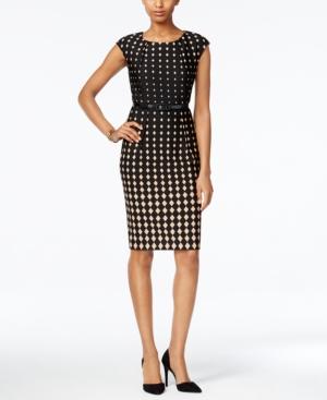 Connected Belted Cap-sleeve Sheath Dress