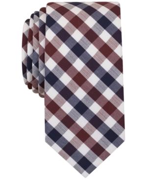 Bar Iii Men's Wine Blue Text Gingham Slim Tie, Only At Macy's