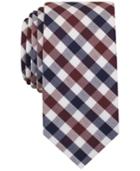 Bar Iii Men's Wine Blue Text Gingham Slim Tie, Only At Macy's