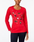 Karen Scott Petite Cats Holiday Graphic Top, Only At Macy's