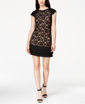 Jessica Simpson Cap-sleeve Tiered Lace Dress