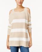 Style & Co. Striped Cold-shoulder Sweater, Only At Macy's