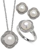 Cultured Freshwater Pearl (7-8mm) And Diamond Accent Jewelry Set In Sterling Silver