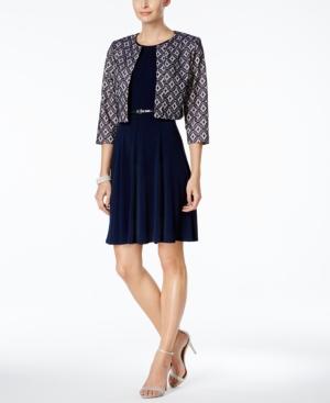 Jessica Howard Petite Belted Dress And Lace Jacket
