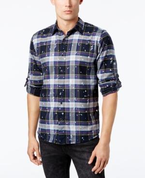 Guess Men's Canyon Paint-splattered Plaid Shirt