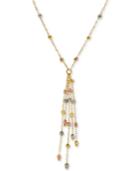 Tricolor Beaded Tassel Pendant Necklace In 10k Gold, White Gold & Rose Gold, 16 + 2 Extender