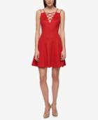 Guess Embossed Lace-up Fit & Flare Dress