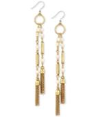Lucky Brand Gold-tone & White Beaded Chain Tassel Drop Earrings