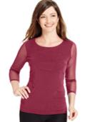Alfani Petite Tiered-mesh Illusion-sleeve Top, Only At Macy's