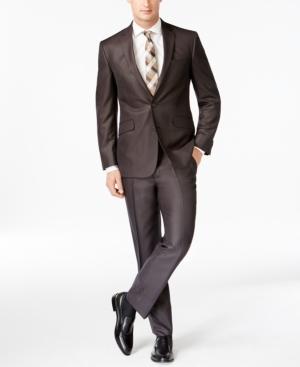 Kenneth Cole Reaction Slim-fit Brown Micro-check Suit