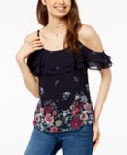 Bcx Juniors' Printed Cold-shoulder Ruffle Top