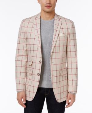 Tallia Men's Slim-fit Cream/red Windowpane Sport Coat