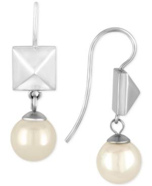 Marjorica Silver-tone Imitation Pearl And Pyramid Stud Drop Earrings