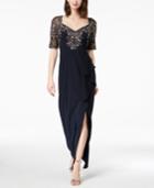 Adrianna Papell Beaded 3/4-sleeve Gown