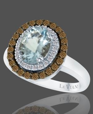 Le Vian Aquamarine (1-2/5 Ct. Chocolate Diamond (1/2 Ct. T.w.) And White Diamond Accent Oval Ring In 14k White Gold