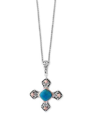 Turquesa By Effy Manufactured Turquoise Cross Pendant Necklace (2-3/4 Ct. T.w.) In Sterling Silver & 18k Rose Gold