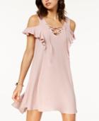Planet Gold Juniors' Ruffled Cold-shoulder High-low Shift Dress
