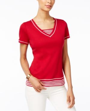 Karen Scott Cotton Striped Layered-look Active Top, Only At Macy's