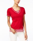 Karen Scott Cotton Striped Layered-look Active Top, Only At Macy's