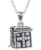Crystal Pave Prayer Box Pendant Necklace In Sterling Silver