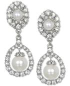 Jewel Badgley Mischka Silver-tone Crystal & Imitation Pearl Drop Earrings