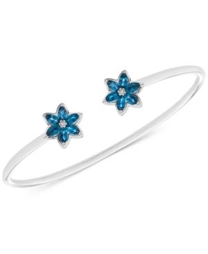 London Blue Topaz (1-1/5 Ct. T.w.) & Diamond Accent Flower Cuff Bracelet In Sterling Silver