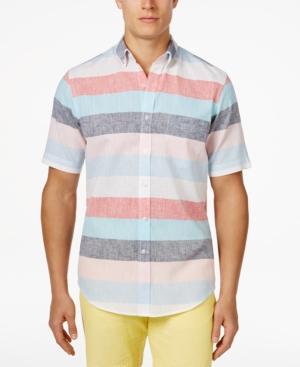 Club Room Men's Beckett Heathered Striped Linen Shirt, Only At Macy's
