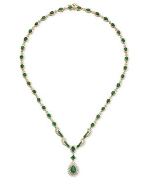Emerald (9-1/2 Ct. T.w.) And Diamond (1-1/5 Ct. T.w.) All-around Fancy Pendant Necklace In 14k Gold