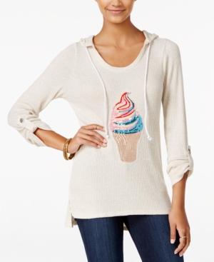 Miss Chievous Juniors' Ice Cream Sequin Waffle-knit Hoodie Tunic