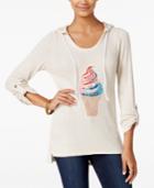 Miss Chievous Juniors' Ice Cream Sequin Waffle-knit Hoodie Tunic