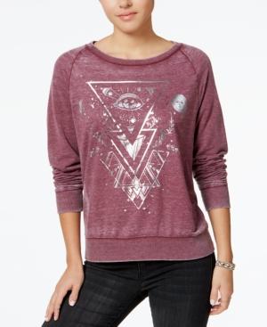 Pretty Rebellious Juniors' Raglan-sleeve Metallic-graphic Sweatshirt
