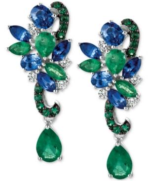 Le Vian Precious Collection Sapphire (1-9/10 Ct. T.w.), Emerald (2-1/10 Ct. T.w.) And Diamond (1/5 Ct. T.w.) Earrings In 14k White Gold