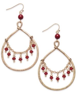 Inc International Concepts Gold-tone Draped Red Bead Gypsy Hoop Earrings, Only At Macy's