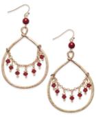 Inc International Concepts Gold-tone Draped Red Bead Gypsy Hoop Earrings, Only At Macy's