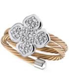 Sterling Silver Ring With White Topaz In Stainless Steel And Rose Gold