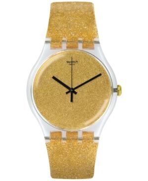 Swatch Women's Swiss Nuit Doree Gold Glitter Silicone Strap Watch 41mm Suok122